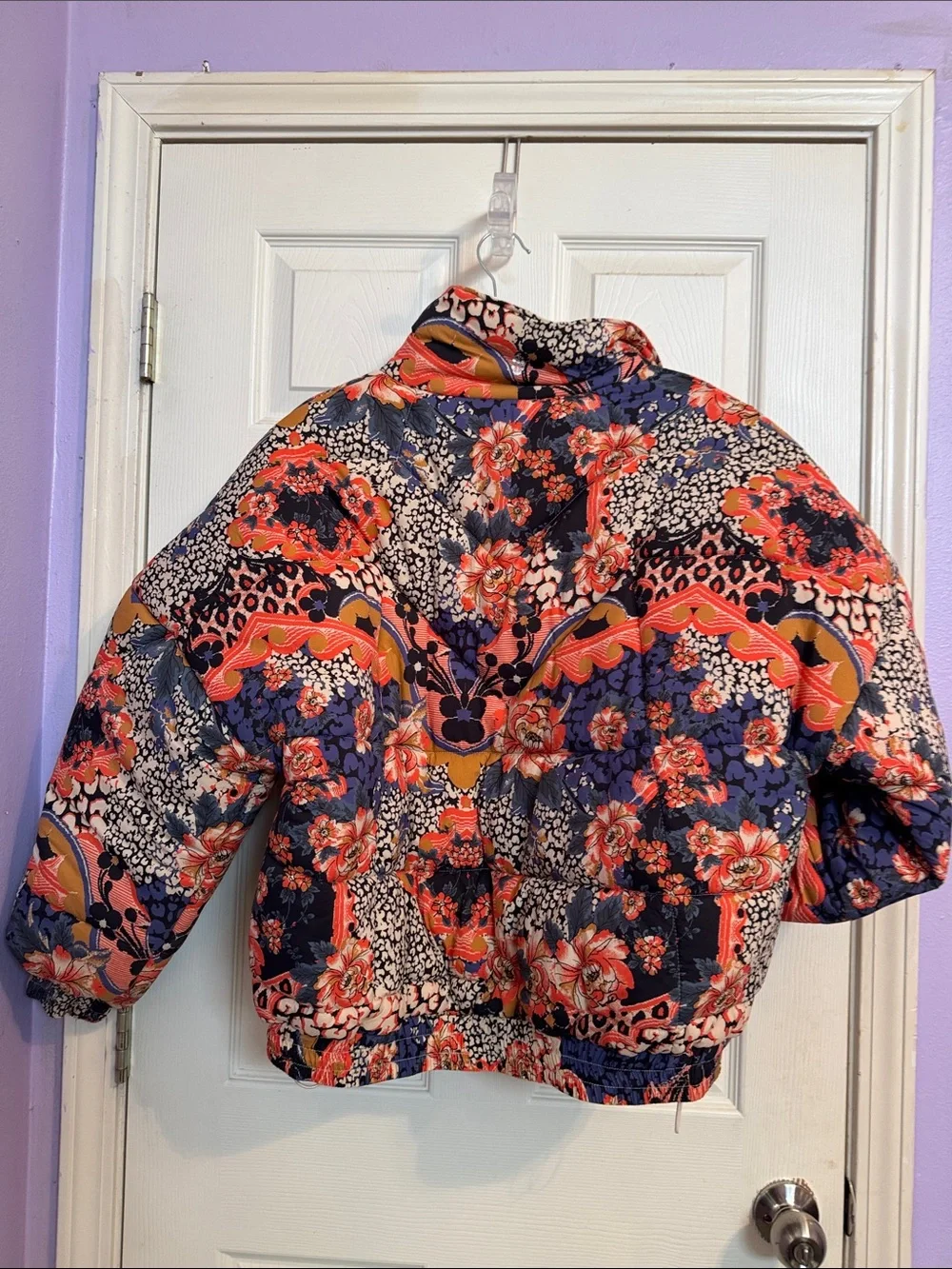 Free People’s (active wear) Floral Women’s Puffer Jacket - Navy & Coral